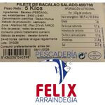 Datos del filete de Bacalao Salado