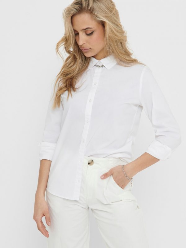 clasica camisa de manga larga-blanco