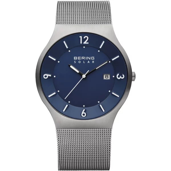 reloj azul con correa gris